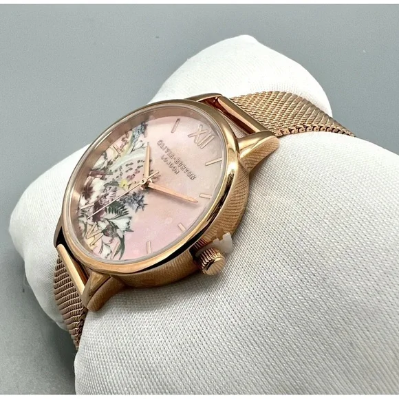 OLIVIA BURTON Ladies' Enchanted Garden Rose Mesh Bracelet Watch OB16EG157 - Picture 8 of 9